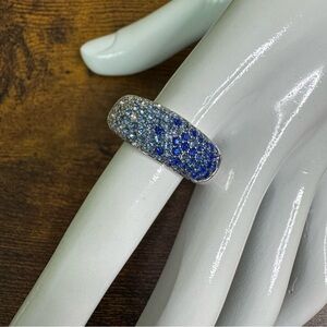 Nataliya V. Collister Blue and Clear Crystal Pave Dome Ring Size 10